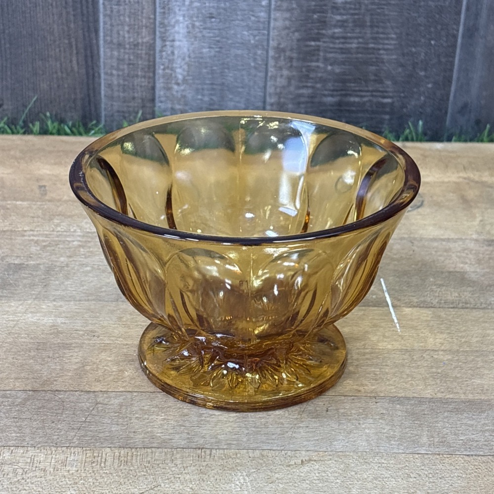 Vintage Anchor Hocking Fairfield Amber Glass Footed Candy Bowl MCM